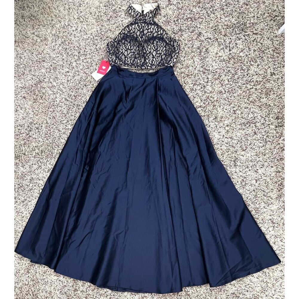 JJ's HOUSE Womens SIZE 10 Dark Navy 2pc Special Occasion DRESS Lace Satin NWT